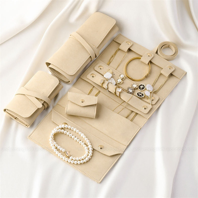 Vintage Microfibre Travel Jewellery Roll Organiser | Compact Jewellery Case