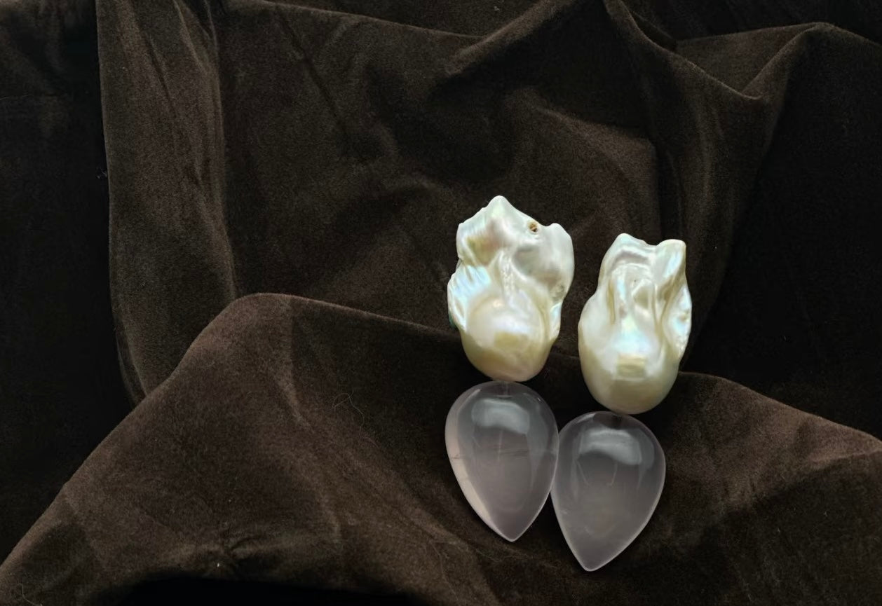 Baroque pearl and gemstone drop earrings – elegant handcrafted jewelry with unique natural textures.