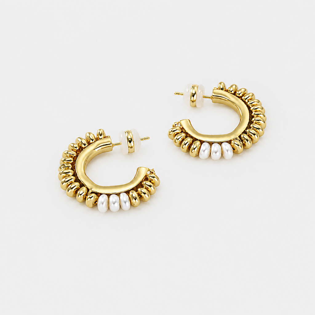 Retro Crescent Pearl Hoop Earrings