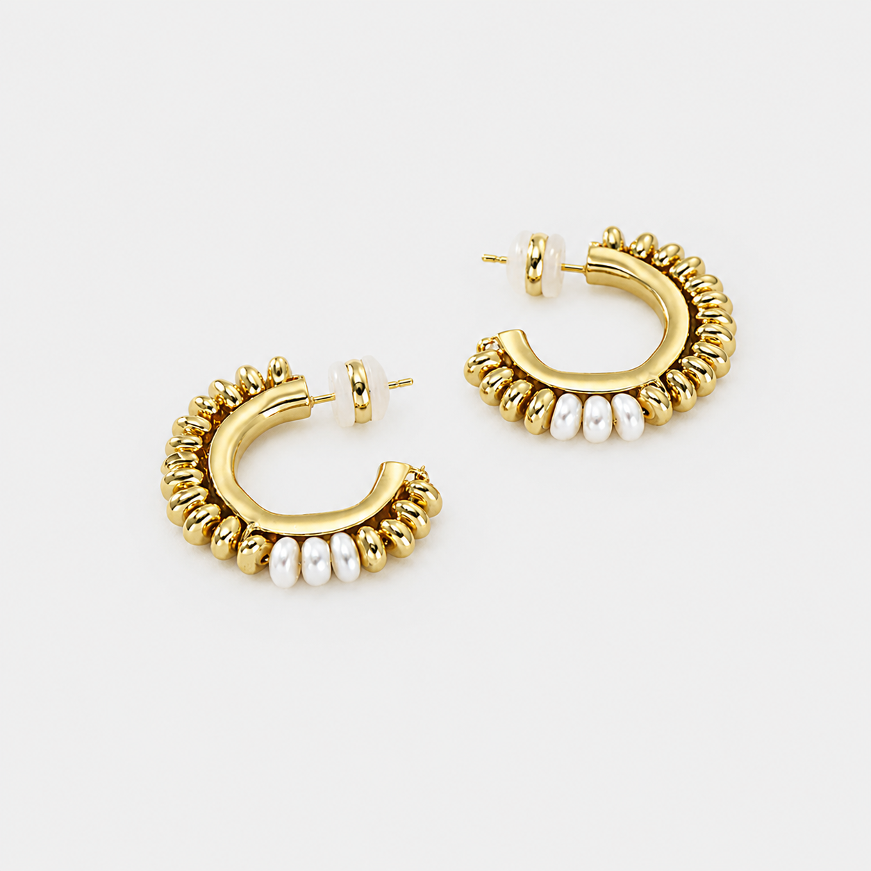 Retro Crescent Pearl Hoop Earrings