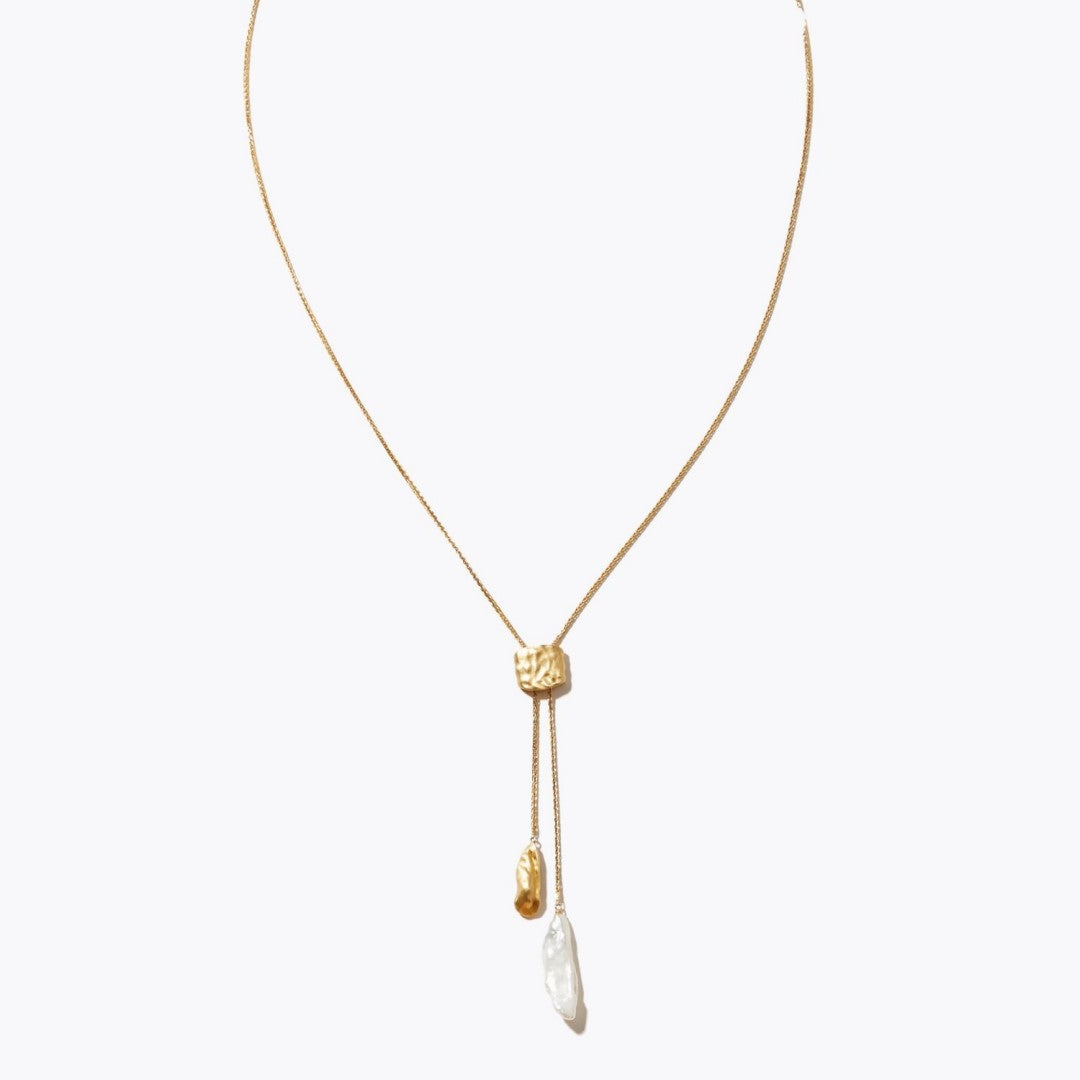 18K Gold Plated Adjustable Pearl Pendant Necklace – Minimal French Luxe Style