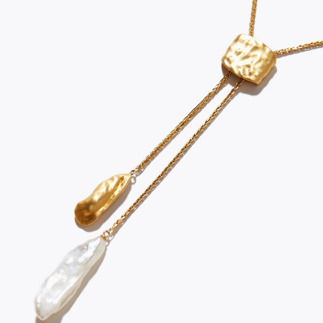 18K Gold Plated Adjustable Pearl Pendant Necklace – Minimal French Luxe Style