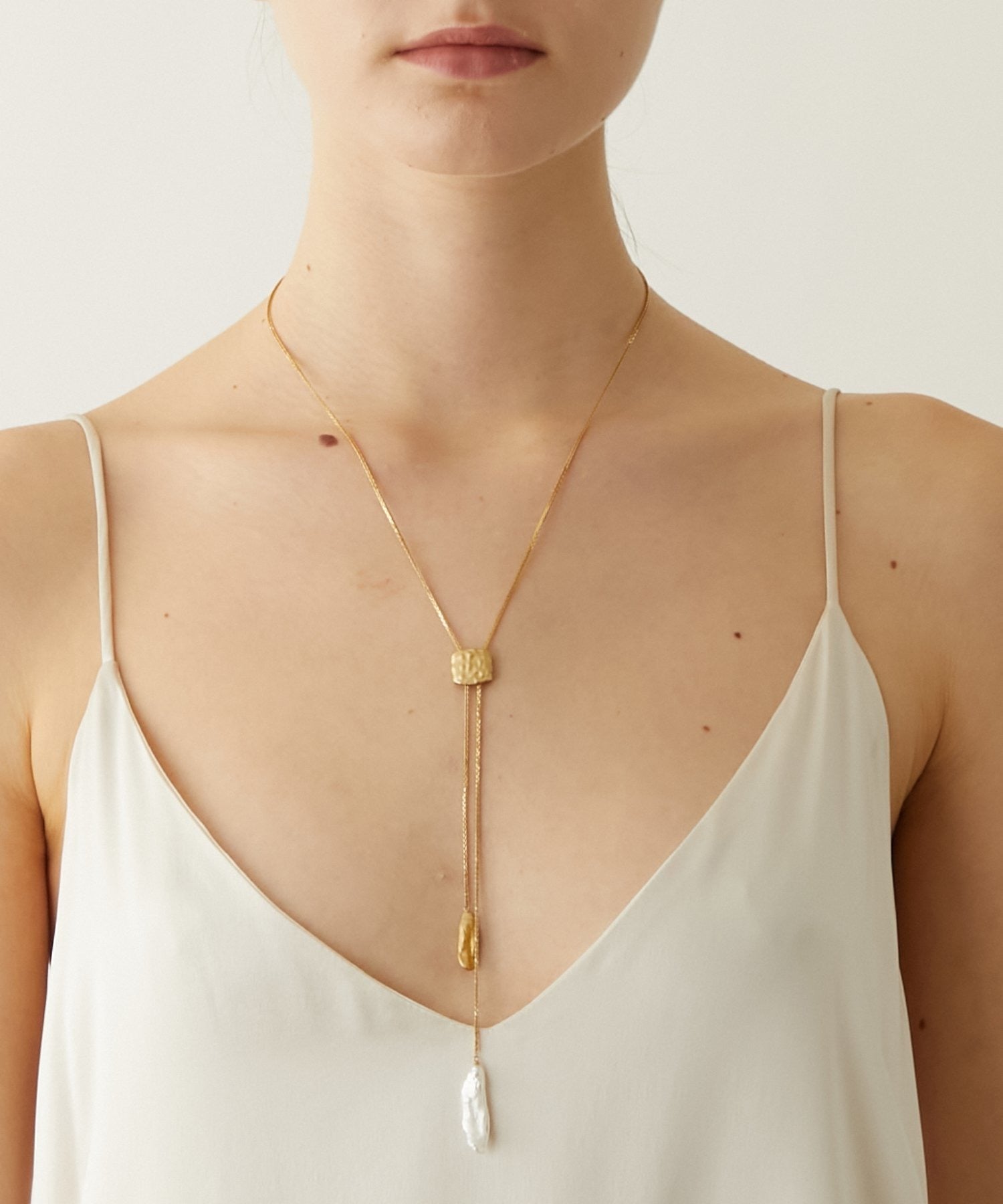 18K Gold Plated Adjustable Pearl Pendant Necklace – Minimal French Luxe Style