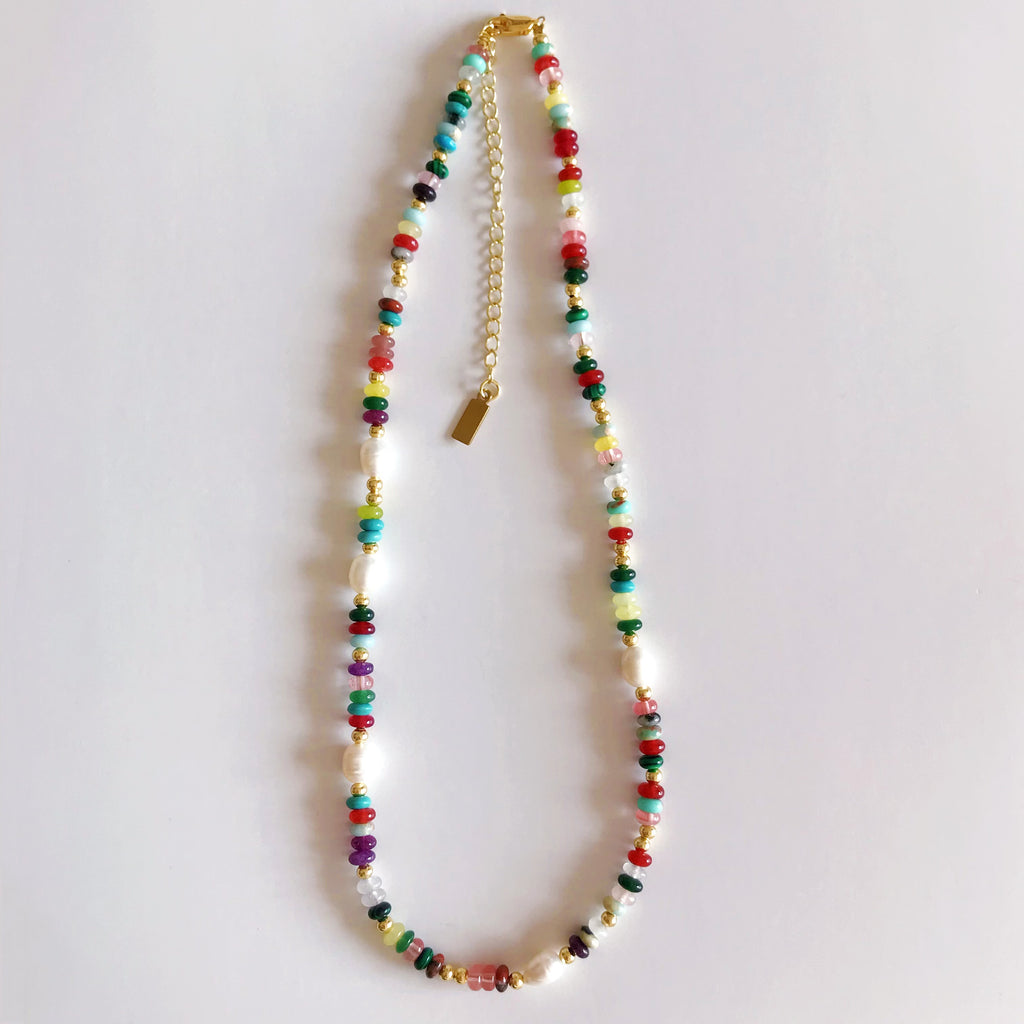 Multicolor Natural Gemstone & Freshwater Pearl Necklace