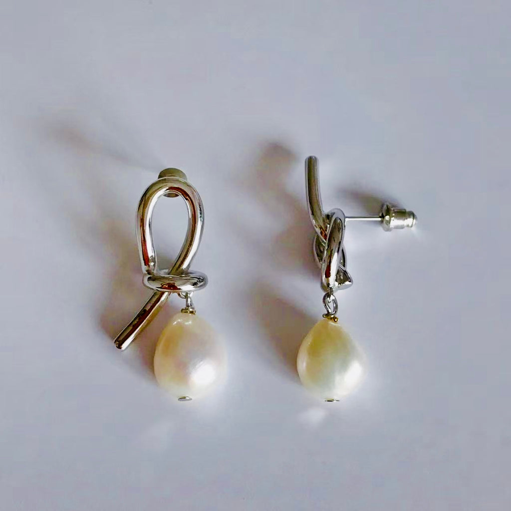 Knot & Pearl Drop Earrings