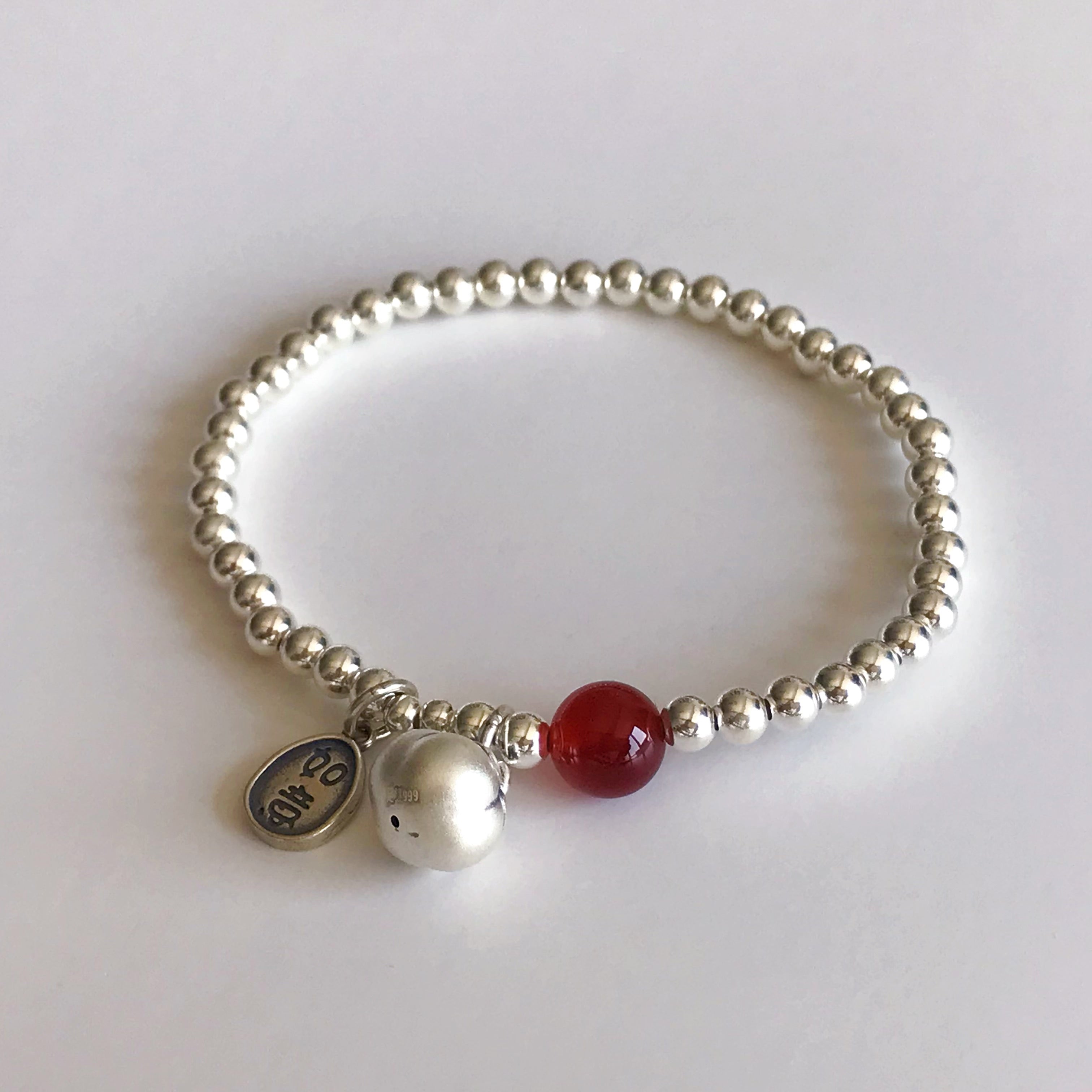 Red Agate & Silver Charm Bracelet