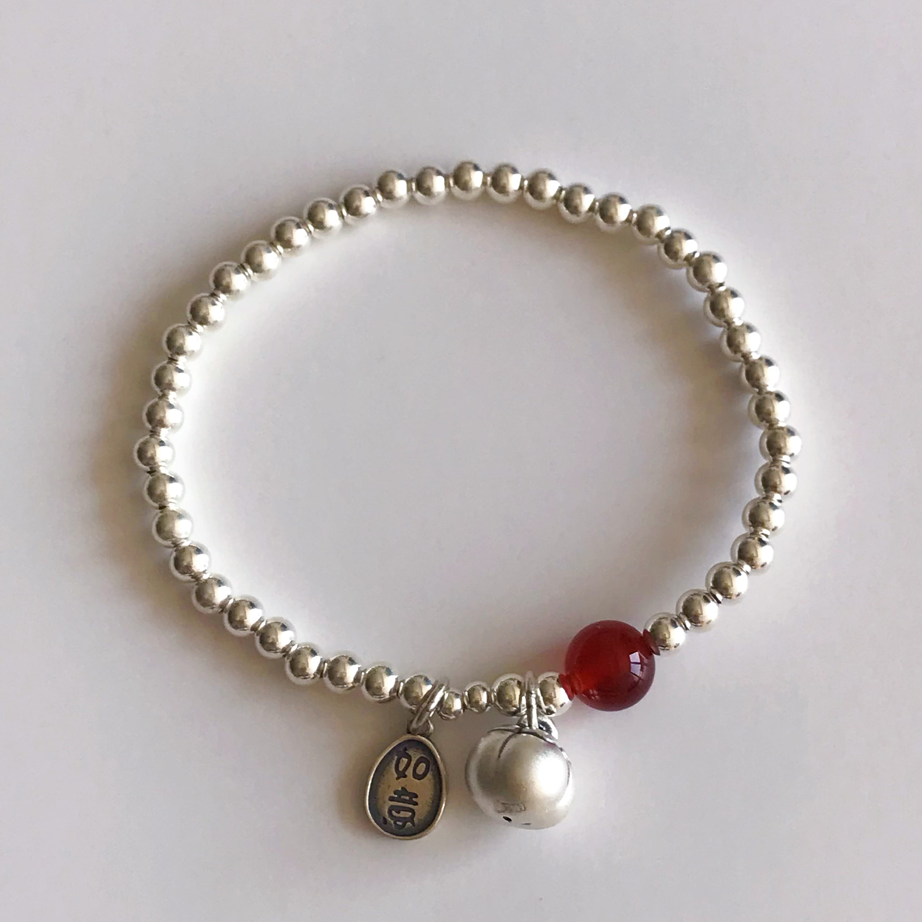 Red Agate & Silver Charm Bracelet