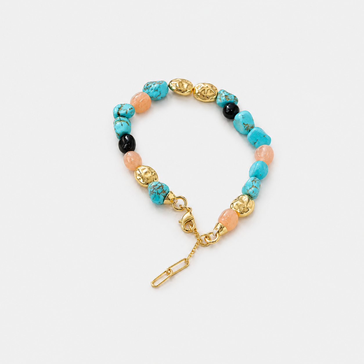 Amalfi Turquoise & Sunstone Beaded Bracelet — 18K Gold Plated