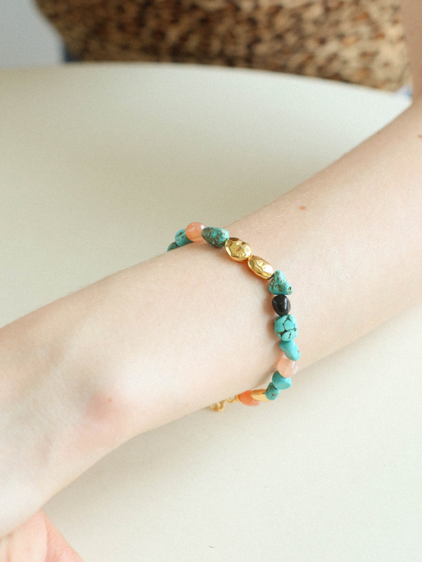Amalfi Turquoise & Sunstone Beaded Bracelet — 18K Gold Plated
