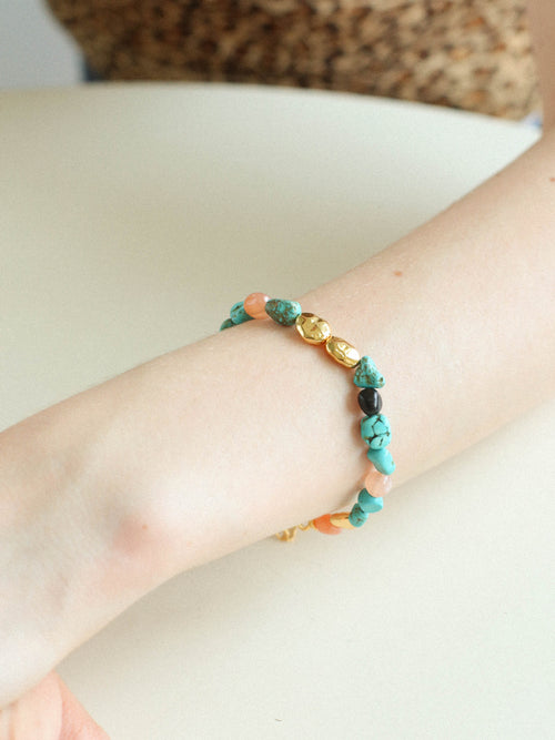 Amalfi Turquoise & Sunstone Beaded Bracelet — 18K Gold Plated