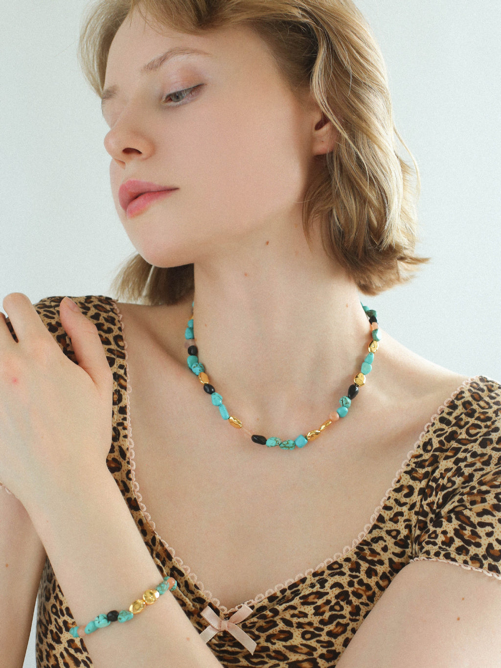 Amalfi Turquoise & Sunstone Beaded Bracelet — 18K Gold Plated