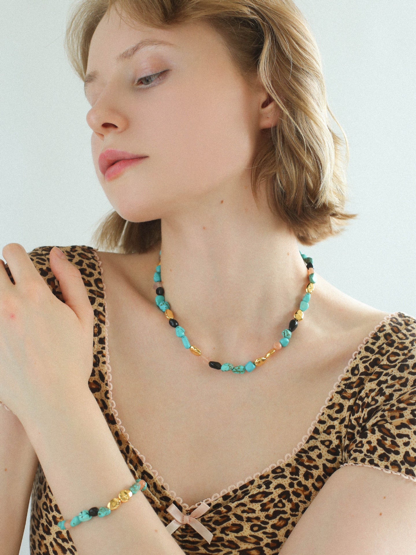 Amalfi Turquoise & Sunstone Beaded Bracelet — 18K Gold Plated