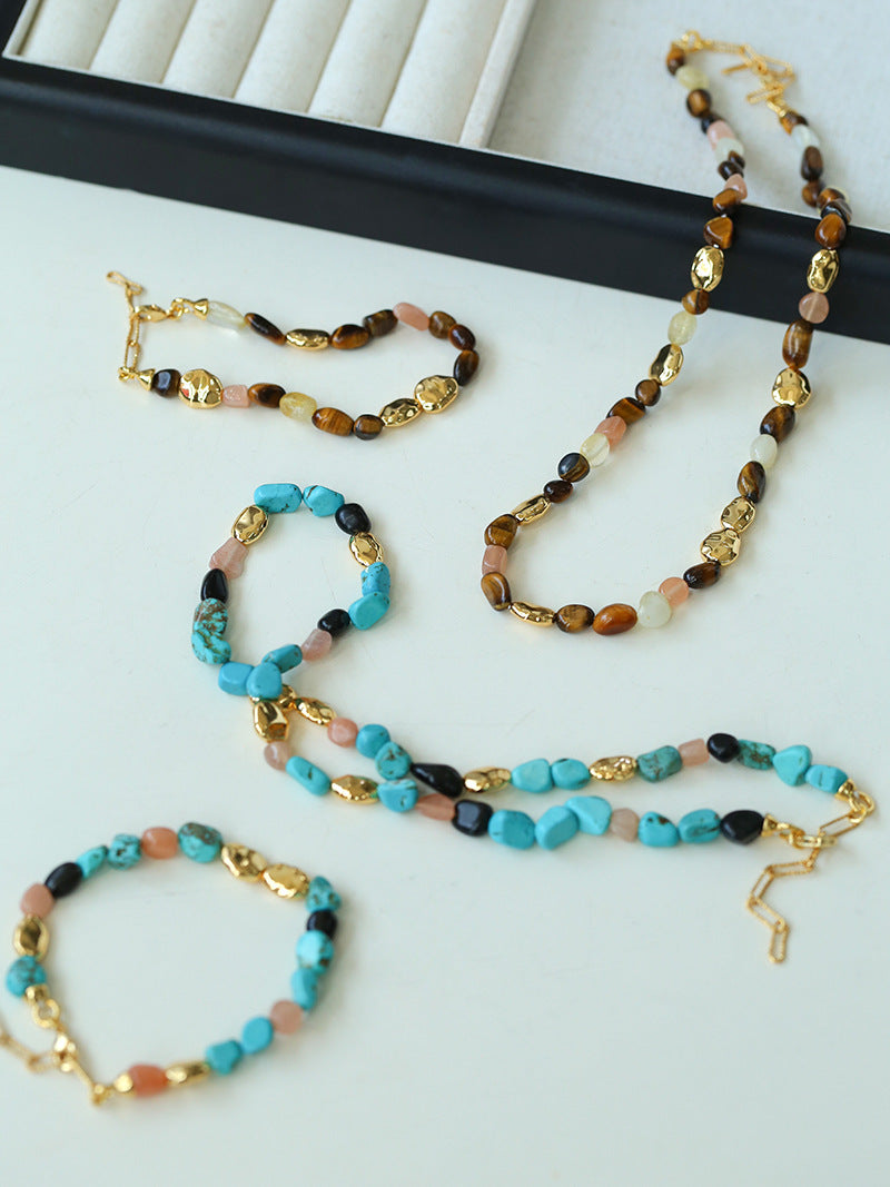 Amalfi Turquoise & Sunstone Beaded Bracelet — 18K Gold Plated