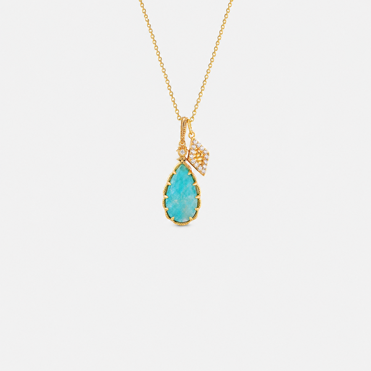 Amazonite Teardrop Vintage Pendant in Gold Plated Silver