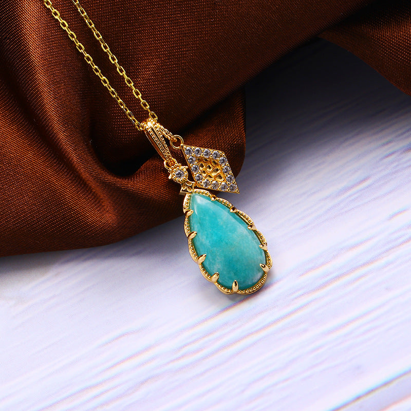 Amazonite Teardrop Vintage Pendant in Gold Plated Silver