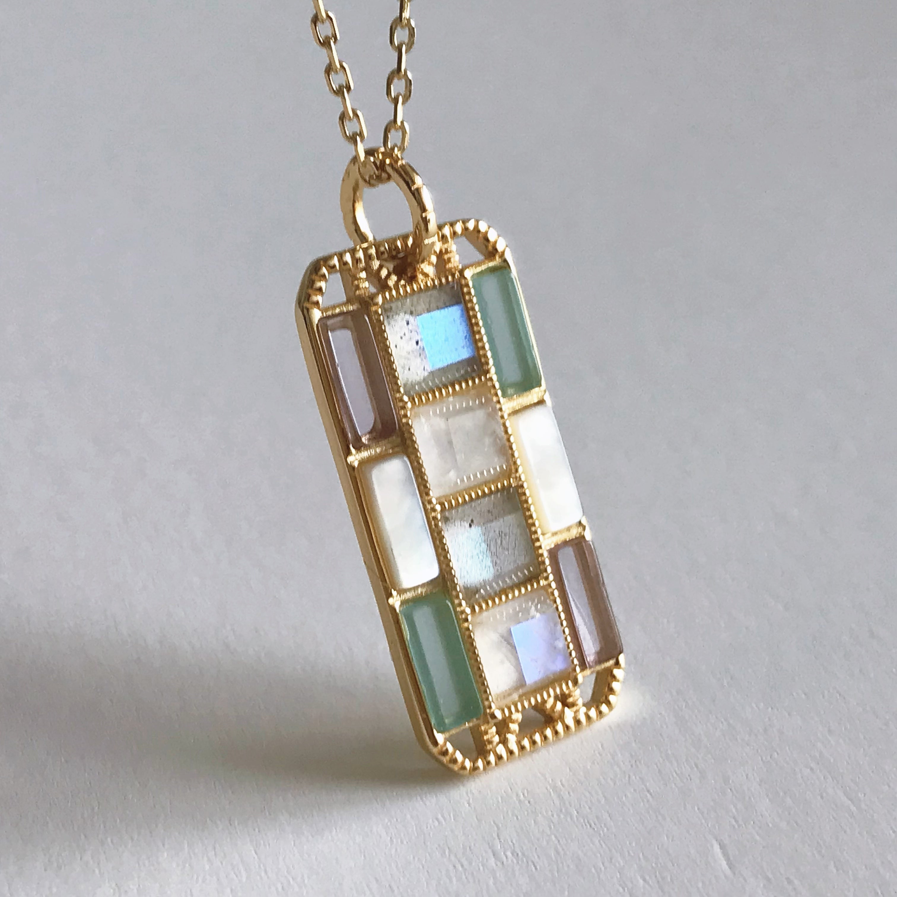 Amethyst, Labradorite & Moonstone Mosaic Pendant