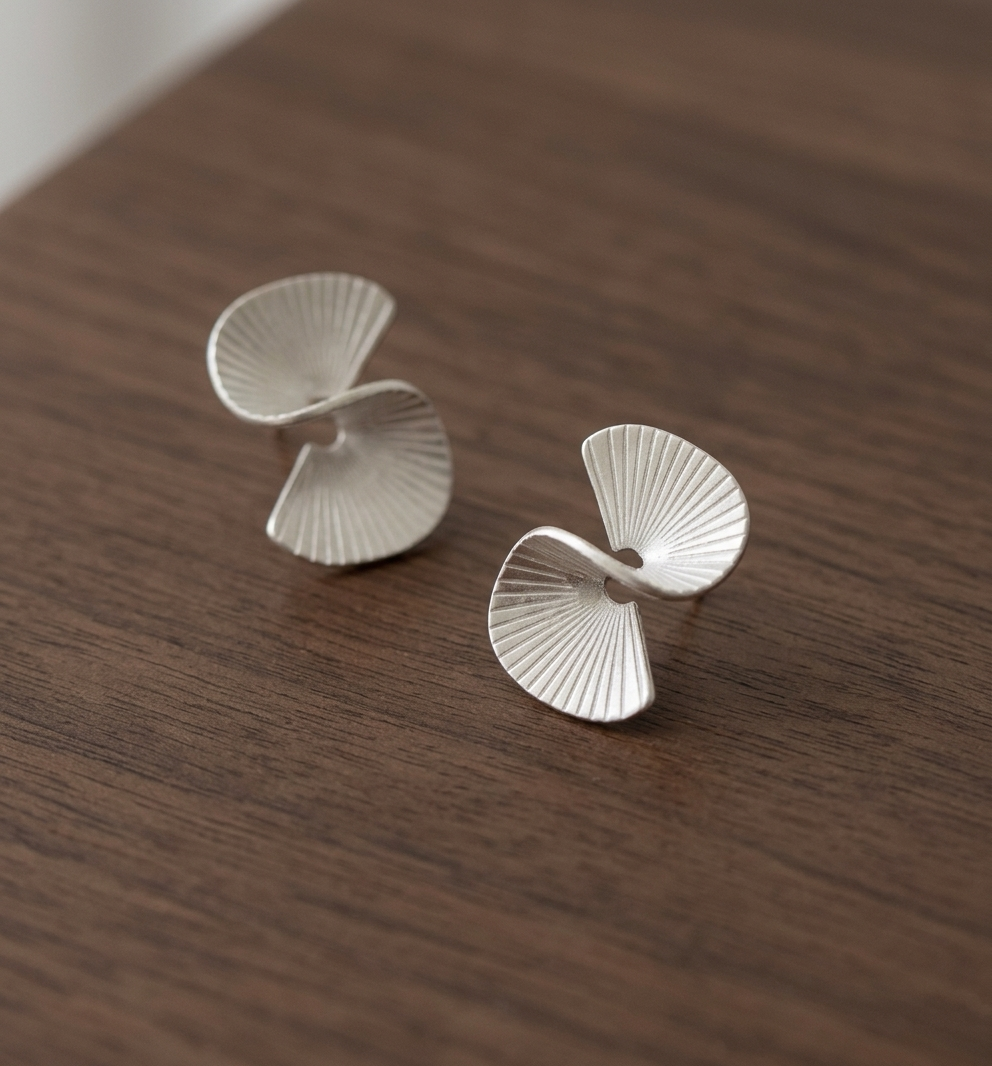 Architectural Fold Stud Earrings – 925 Sterling Silver