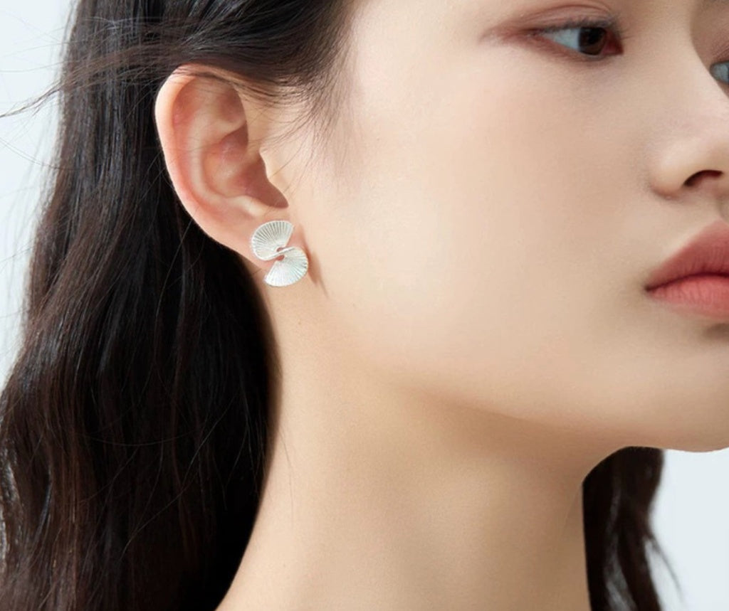 Architectural Fold Stud Earrings – 925 Sterling Silver