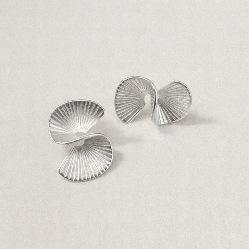 Architectural Fold Stud Earrings – 925 Sterling Silver