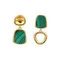Asymmetric malachite earrings in gold-plated sterling silver with green gemstones