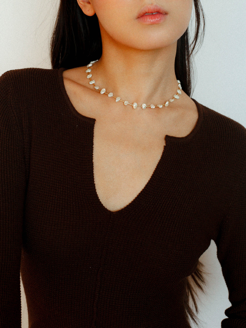 Baroque Pearl Station Choker Necklace