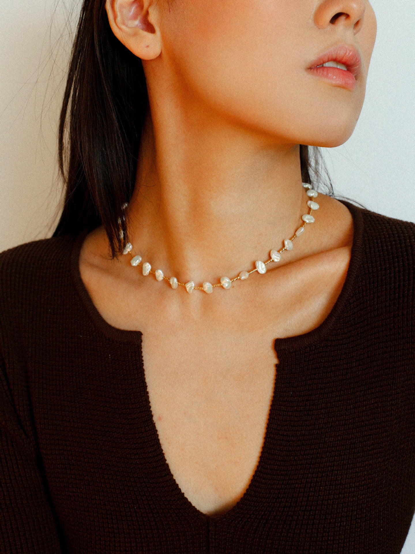 Baroque Pearl Station Choker Necklace