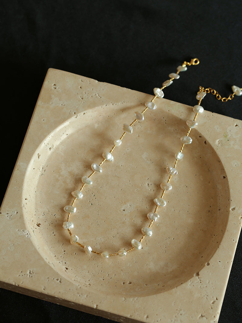 Baroque Pearl Station Choker Necklace