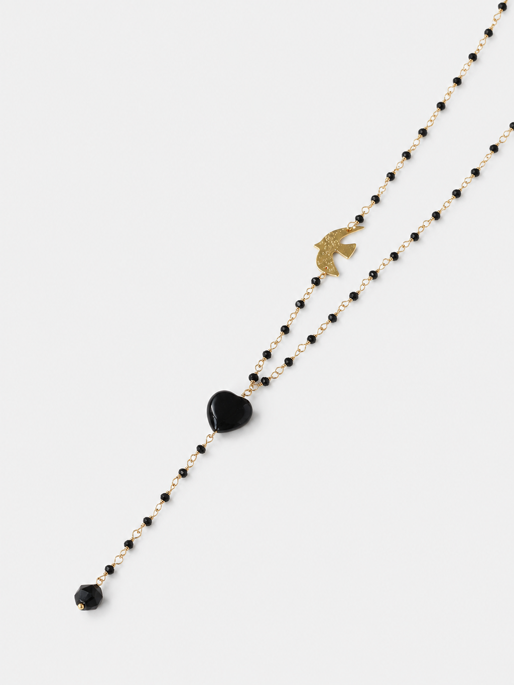 Black Onyx Heart Lariat Necklace