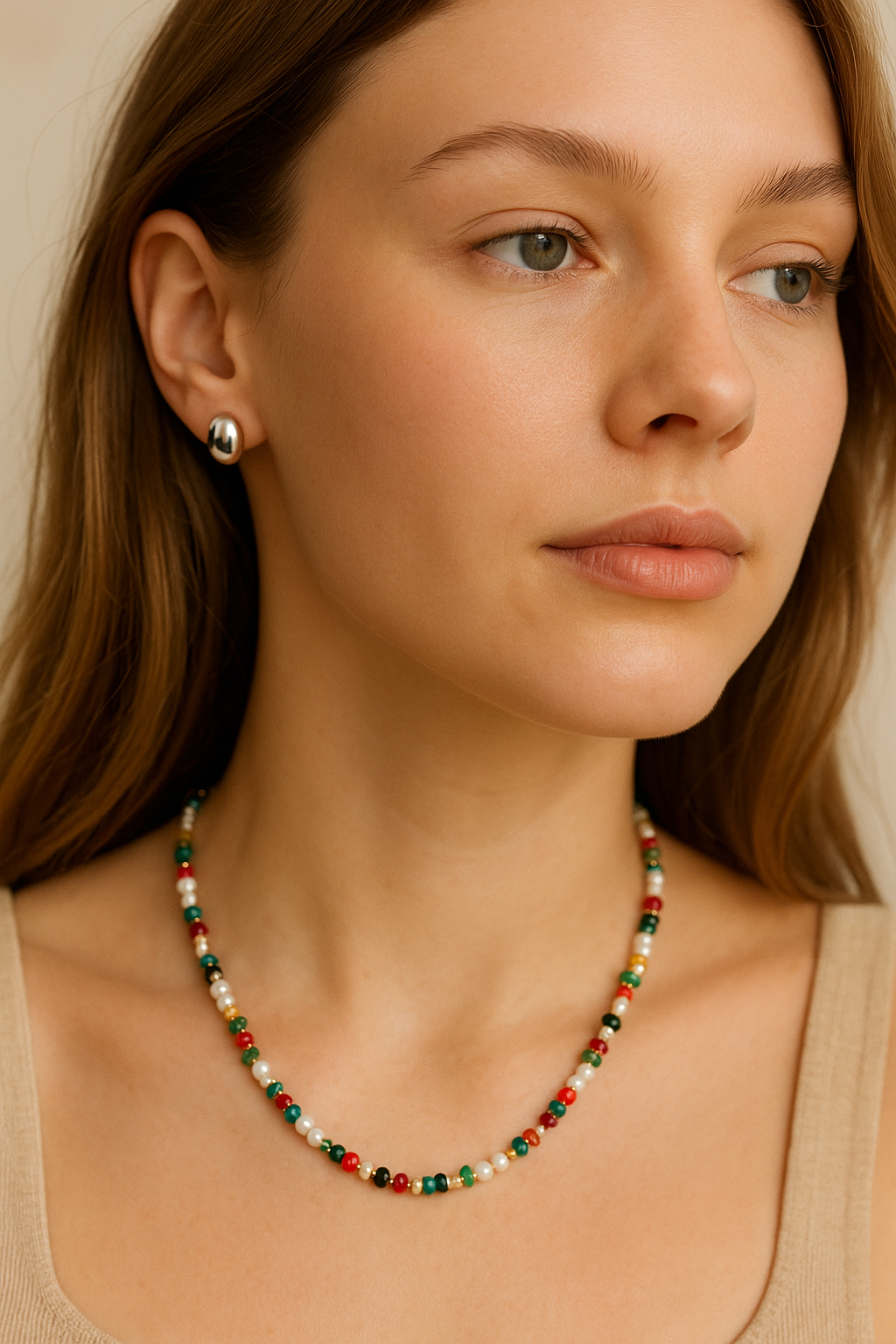 Multicolor Natural Gemstone & Freshwater Pearl Necklace