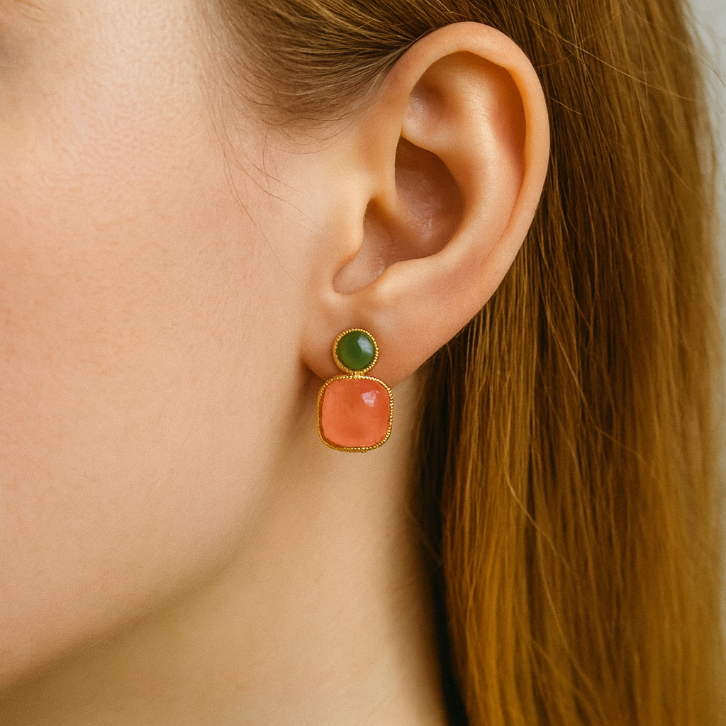 Natural Jade and South Red Agate Earrings