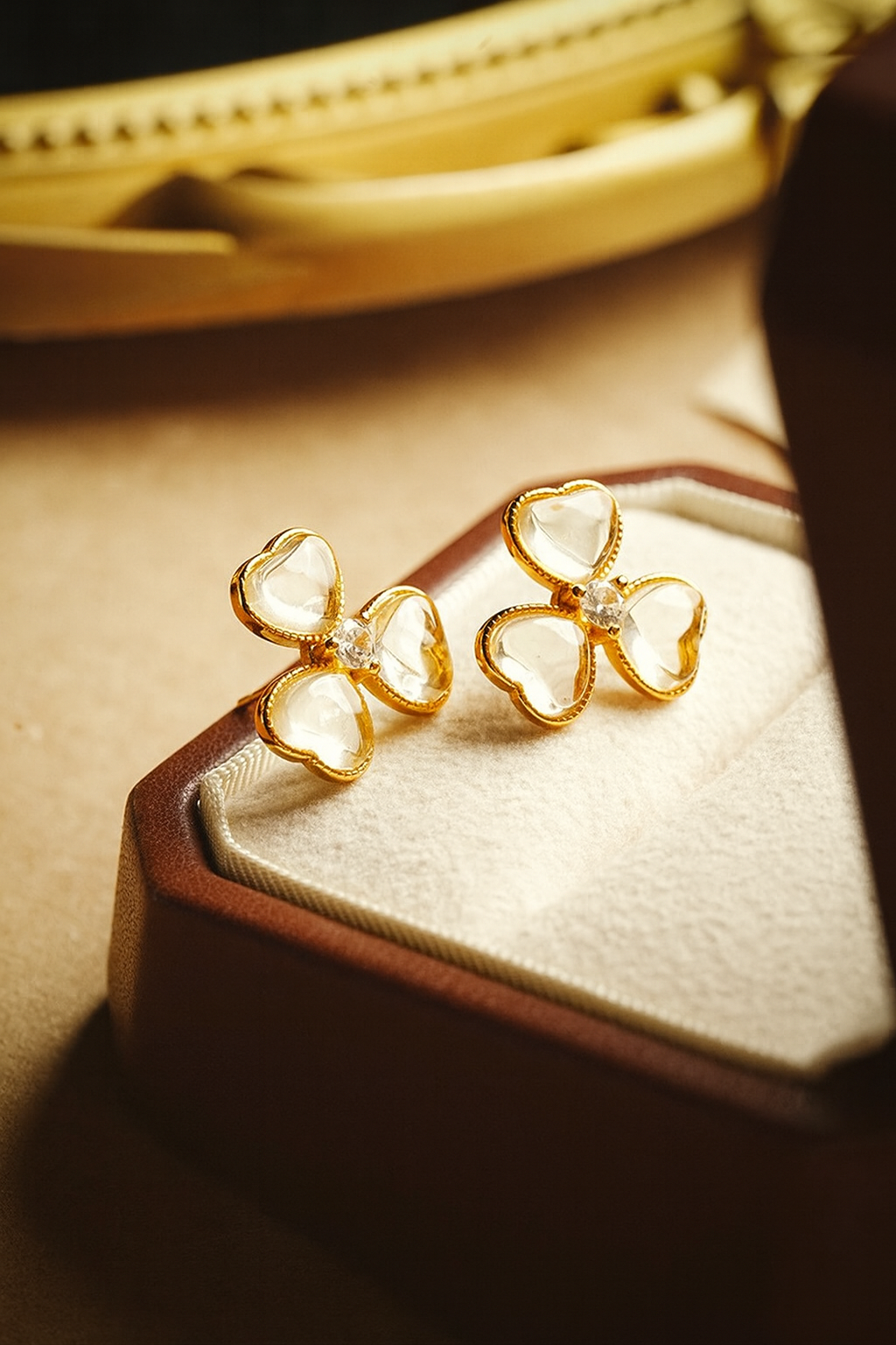 Silver Citrine Clover Stud Earrings