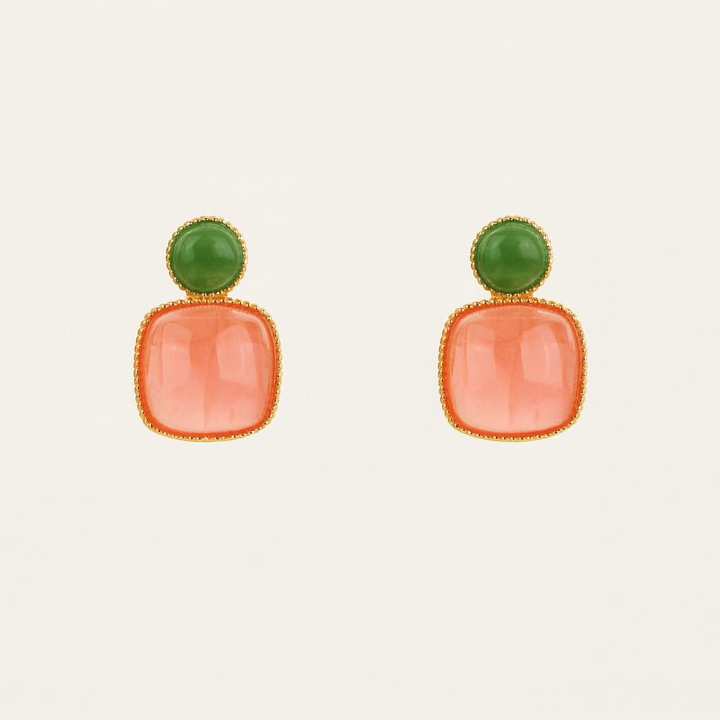 Natural Jade and South Red Agate Earrings