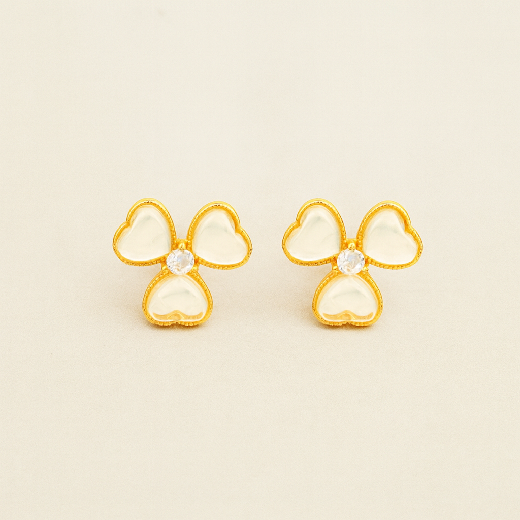 Silver Citrine Clover Stud Earrings