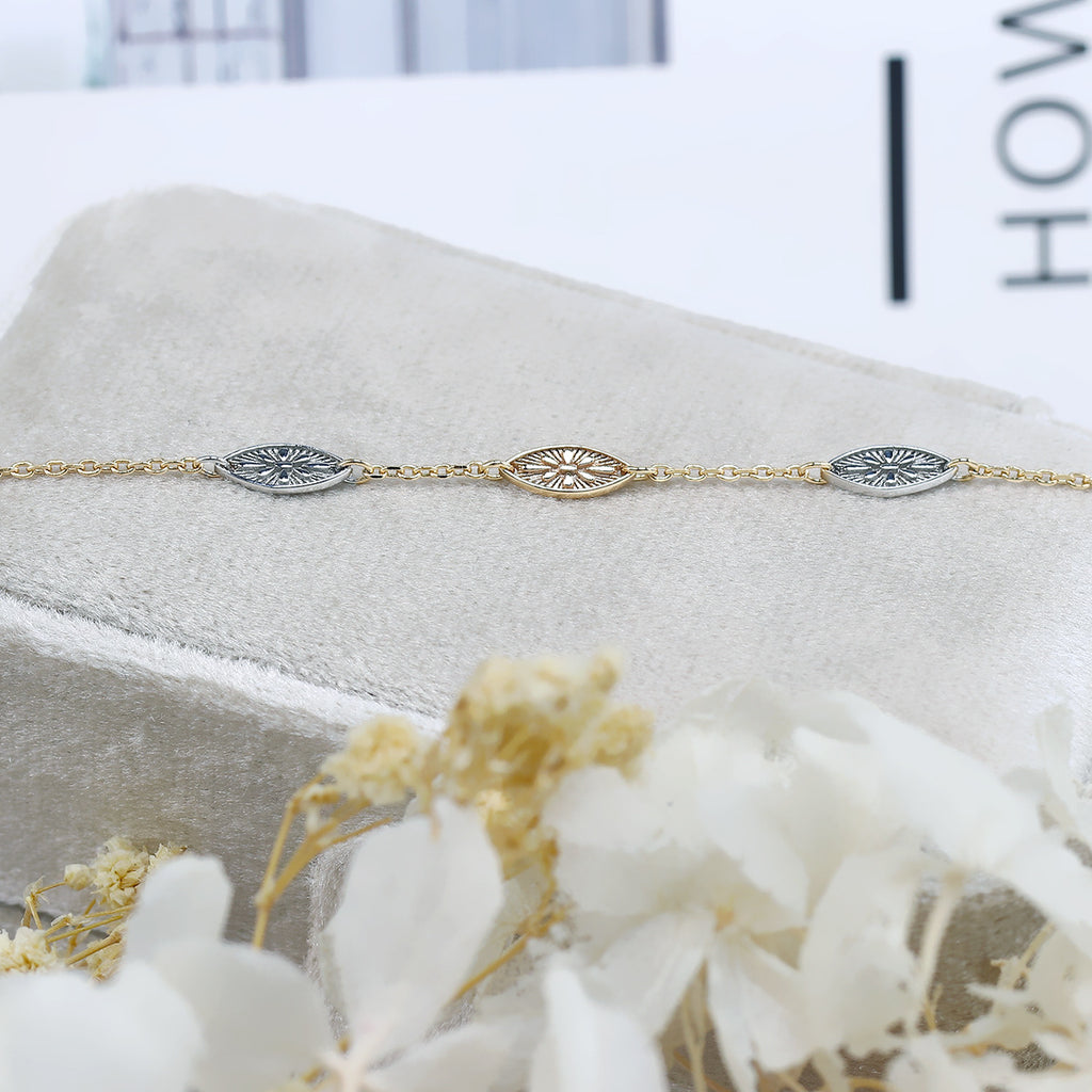 Chrysanthemum Crest Bracelet 925 Sterling Silver with 18K Gold Plating