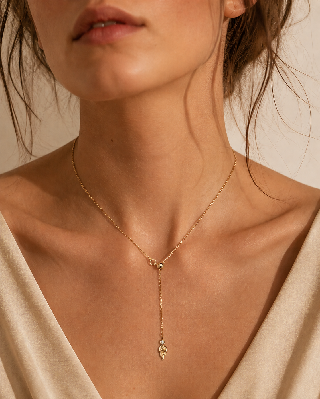 Dainty Adjustable Lariat Leaf Necklace