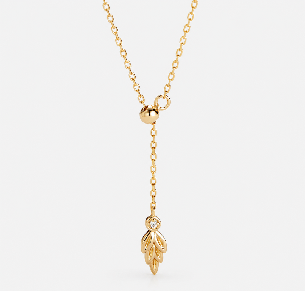 Dainty Adjustable Lariat Leaf Necklace