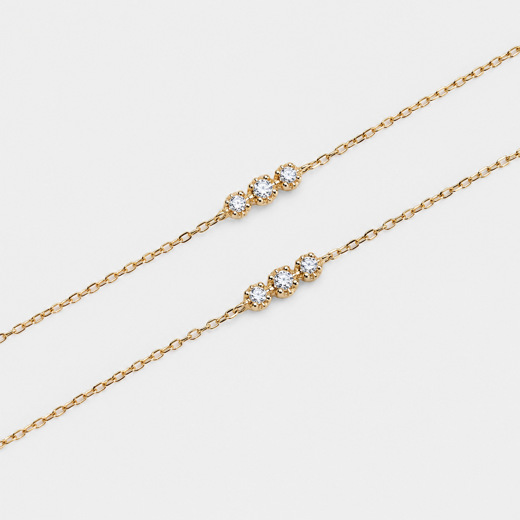 Dainty Triple Moissanite Bracelet | 925 Sterling Silver with 14K Gold Plating