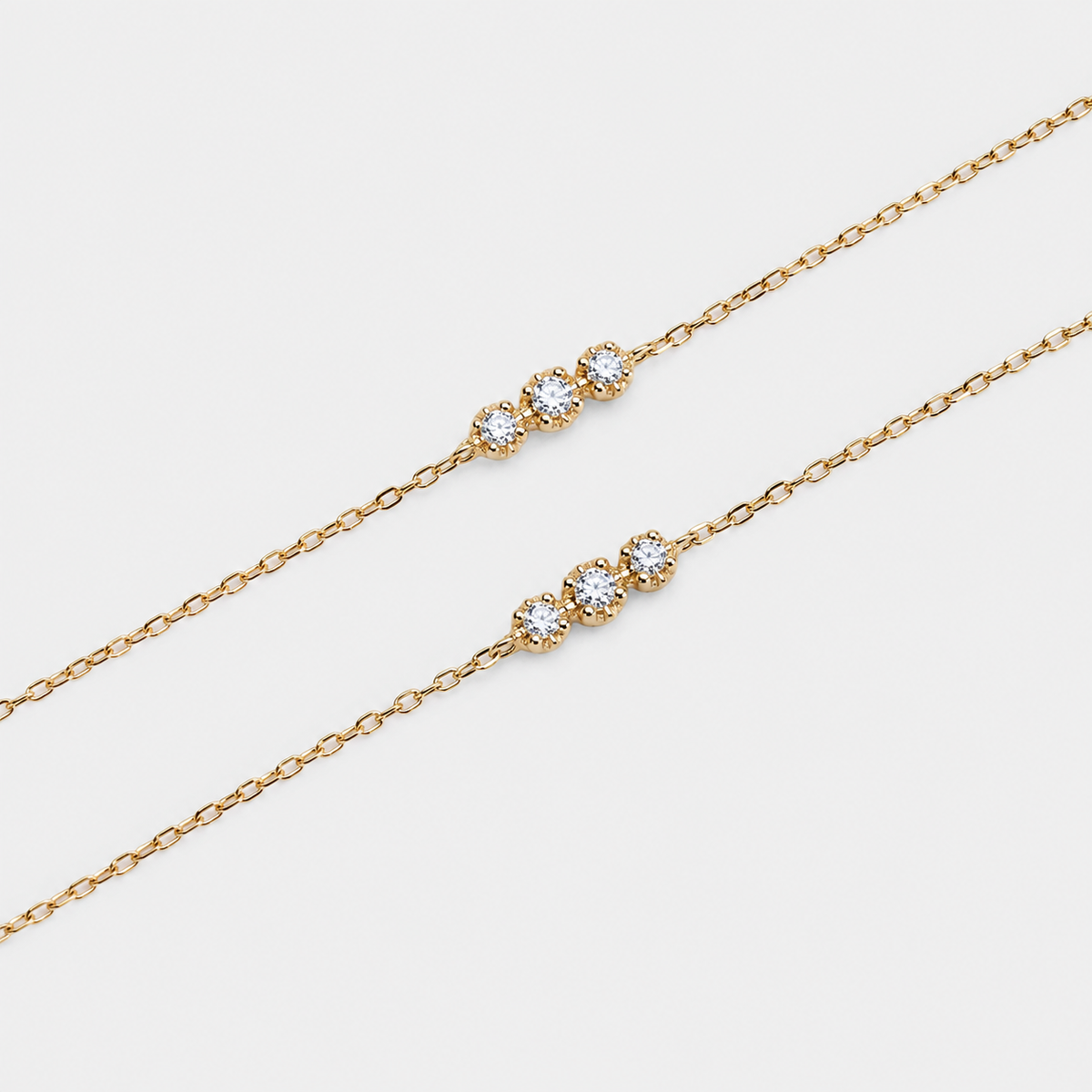 Dainty Triple Moissanite Bracelet | 925 Sterling Silver with 14K Gold Plating