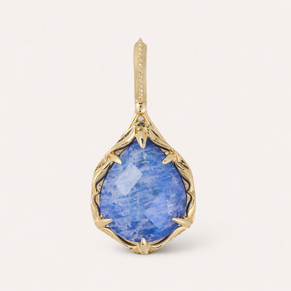 Reversible natural labradorite teardrop pendant in vintage gold-tone claw setting, 20.48mm statement necklace by Gembee Jewellery