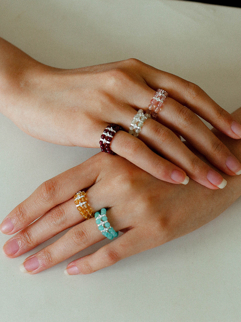 Double Row Strawberry Quartz Ring