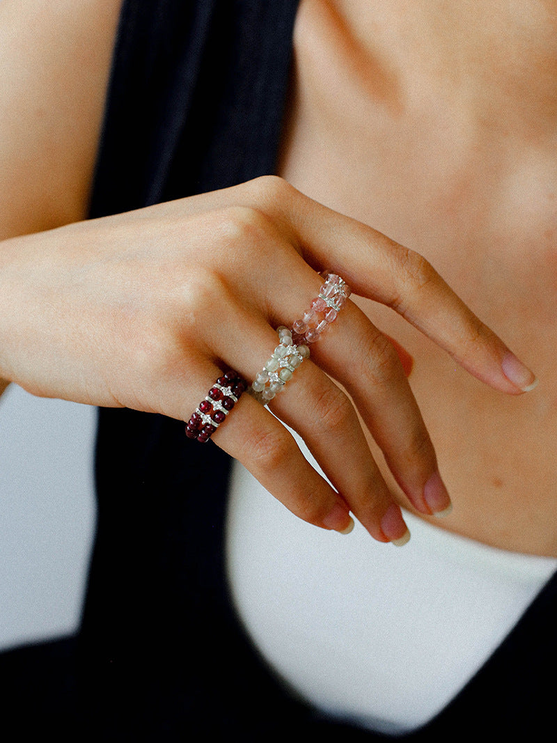Double Row Strawberry Quartz Ring