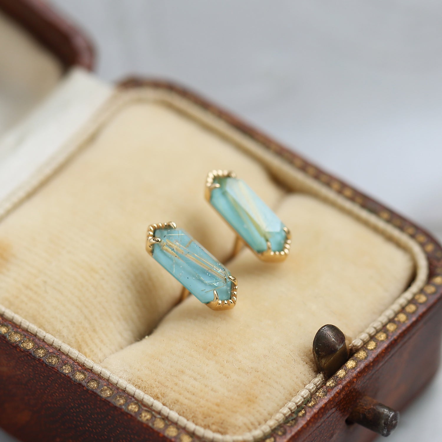 Double Stone Hexagon Stud Earrings