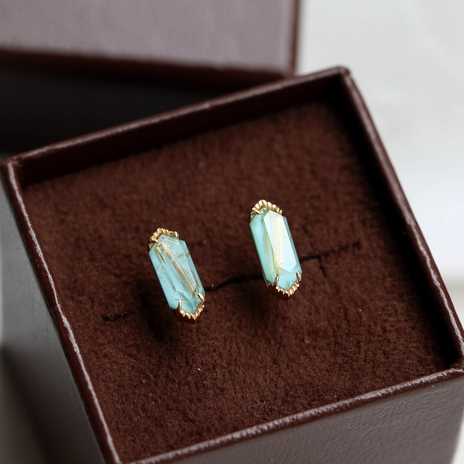Double Stone Hexagon Stud Earrings