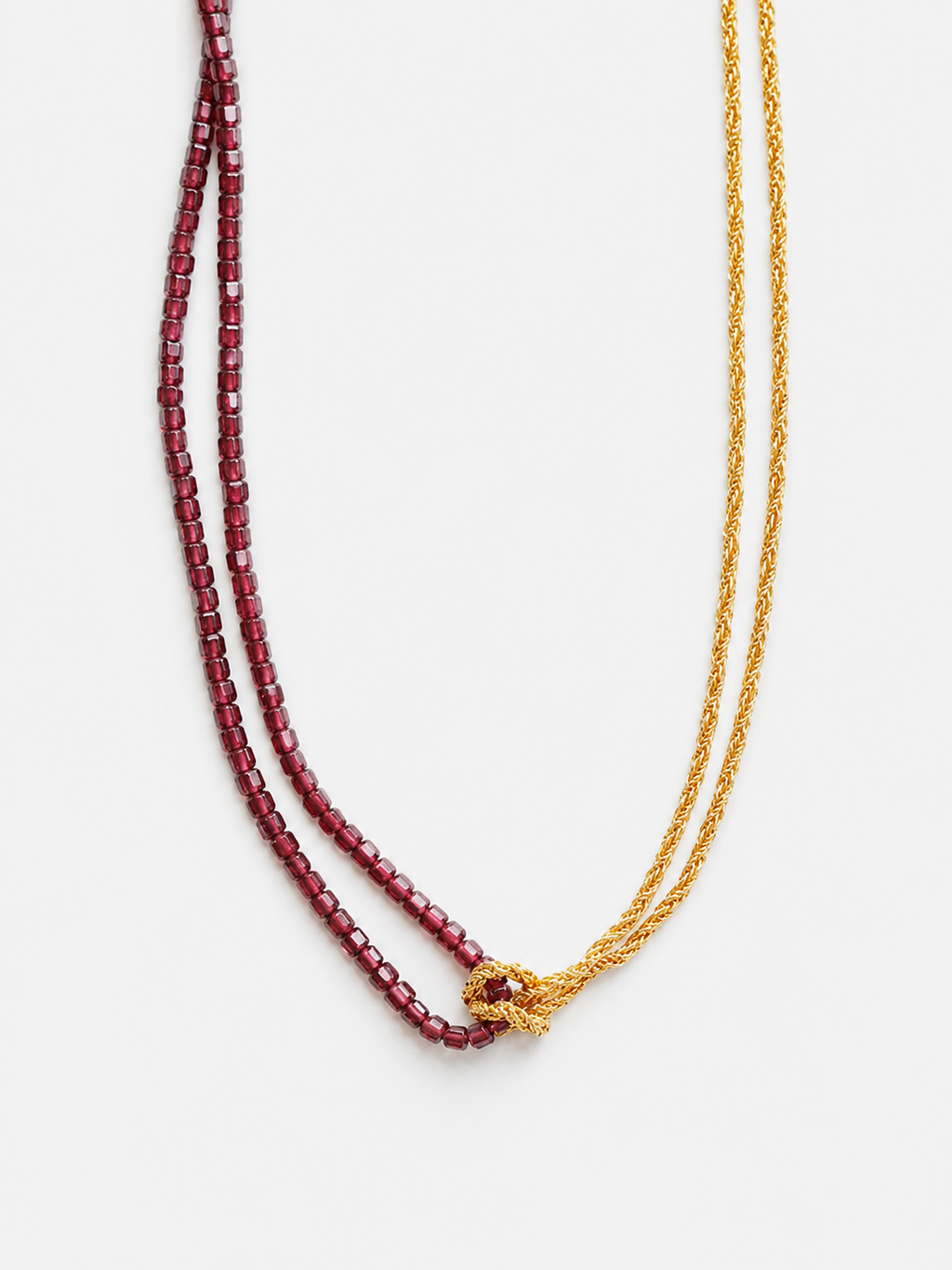 Garnet & Gold Knotted Double-Strand Necklace