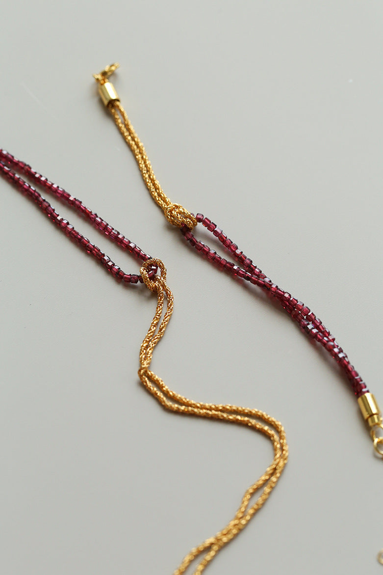 Garnet & Gold Knotted Double-Strand Necklace