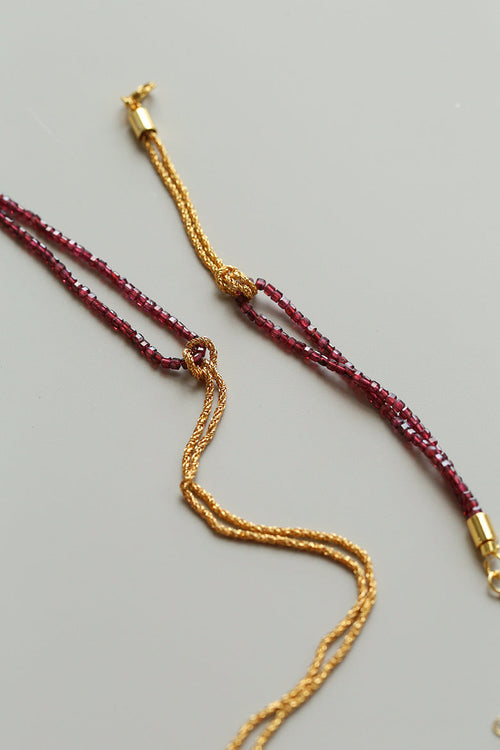 Garnet & Gold Knotted Double-Strand Necklace