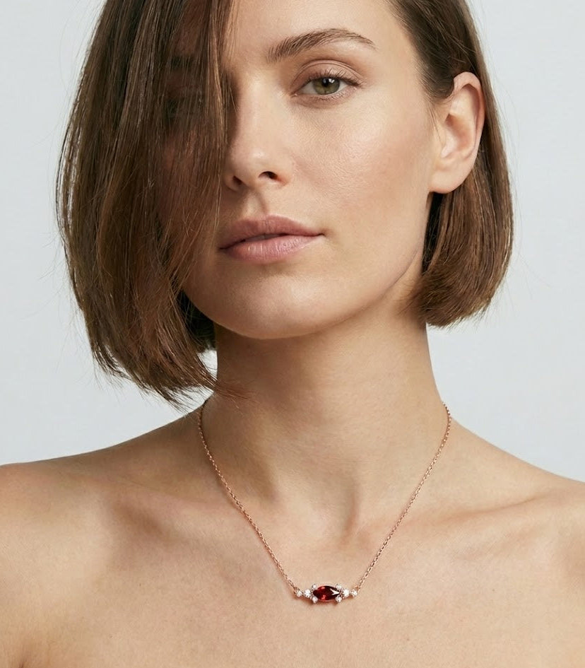 Garnet Marquise Necklace in 925 Sterling Silver