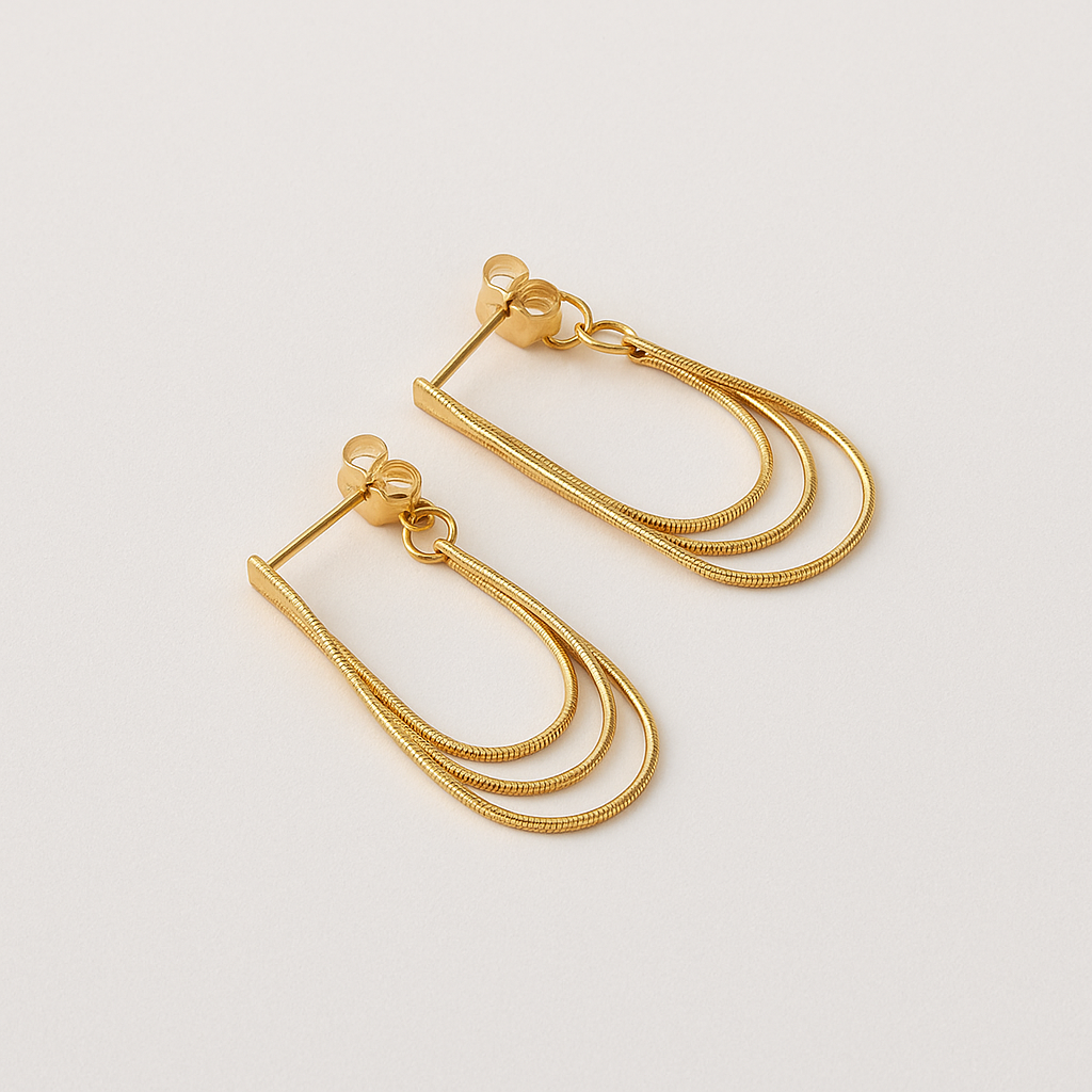 S925 Gold Plated Triple Snake Chain Earrings｜Layered Fluid Shine