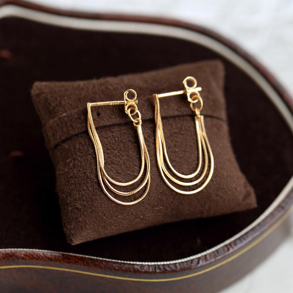 S925 Gold Plated Triple Snake Chain Earrings｜Layered Fluid Shine
