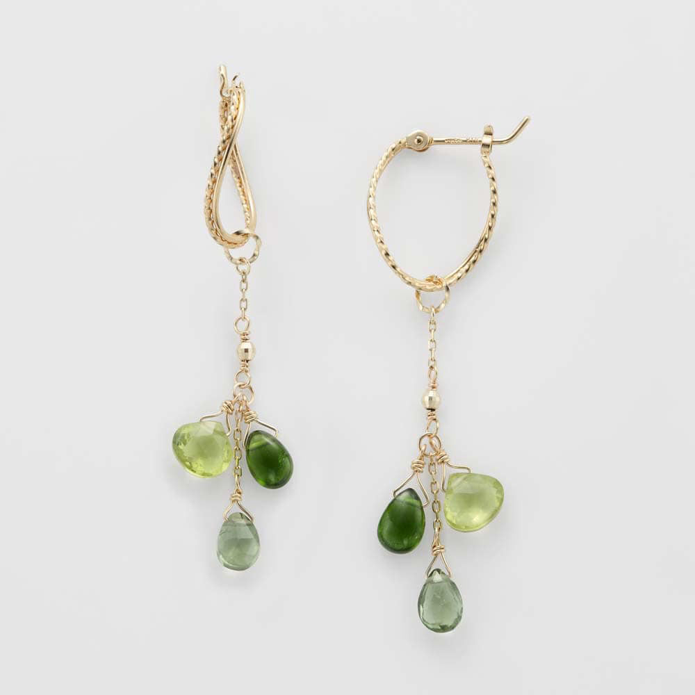 Gradient Peridot Drop Earrings in 925 Silver — Minimalist Curved Hoops